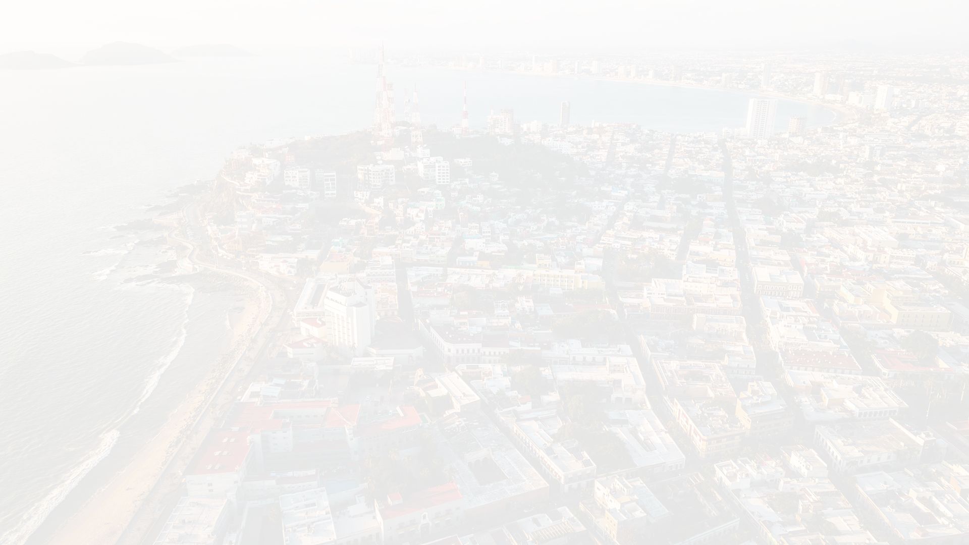 Faded aerial view of Mazatlán, Mexico’s coastline and cityscape