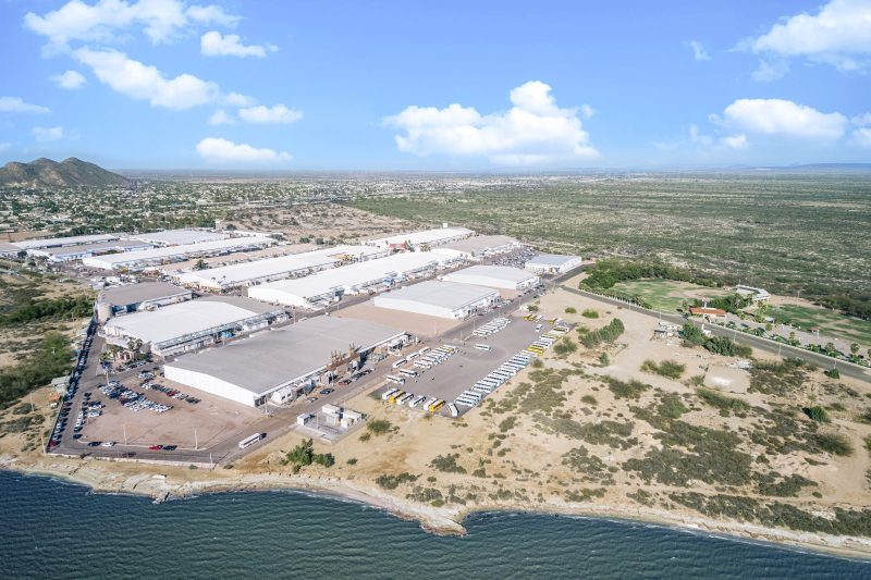Aerial view of Tetakawi's Bella Vista Manufacturing Campus in Guaymas, showcasing large-scale industrial infrastructure and oceanfront setting
