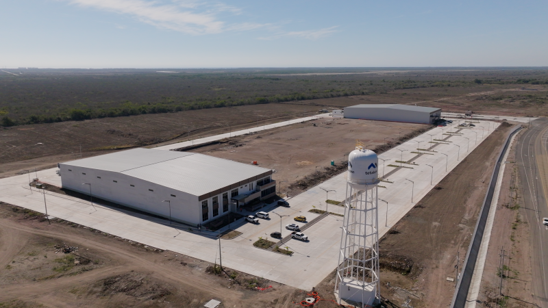 Aerial view of Tetakawi’s new manufacturing campus in Mazatlán, featuring industrial facilities, infrastructure, and space for future expansion.