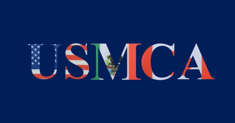 The letters USMCA filled with the flags of the United States, Mexico, and Canada